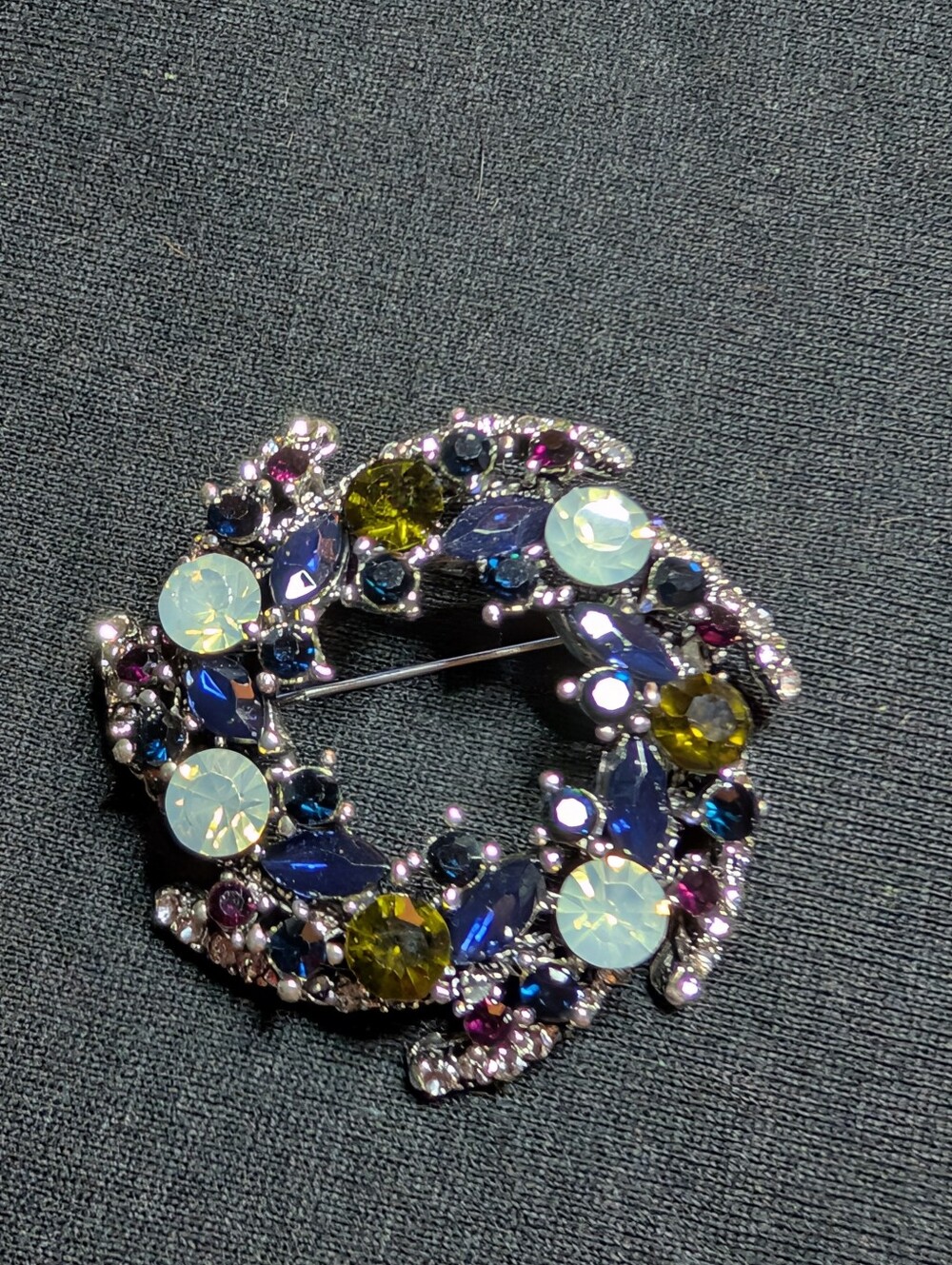 Crystal Wreath Brooch - Multicolor Gem Accents